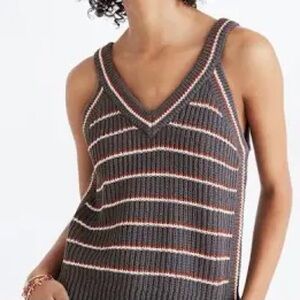Madewell Charcoal Knit Top with White & Rust Stripes